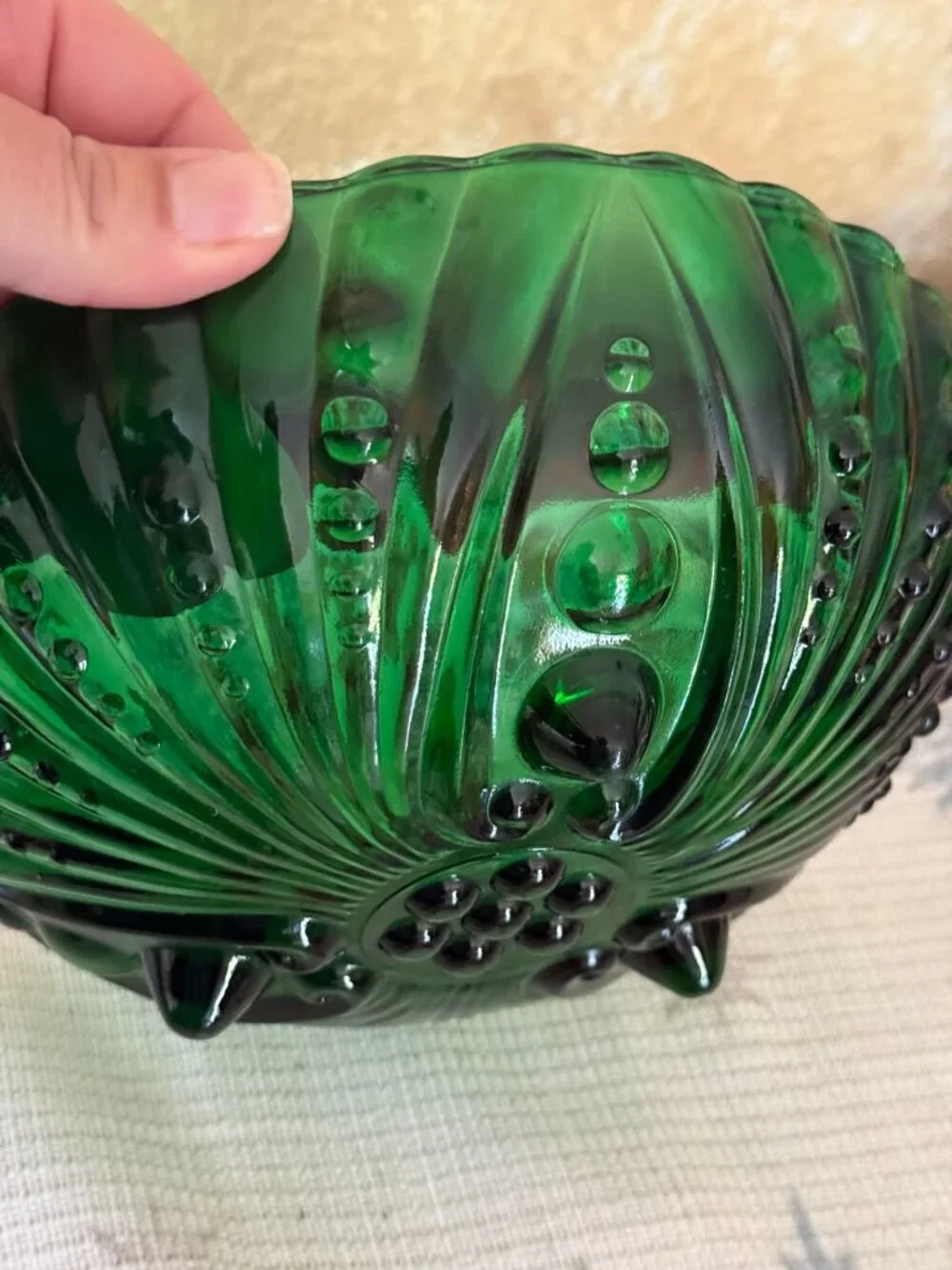 Anchor Hocking Forest Green Burple Footed Dessert Bowl 4 1/2”